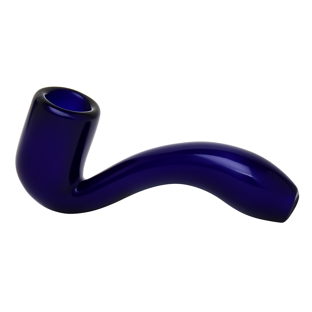 Deep Blue Glass Smoking Pipe – Handmade Curved Design