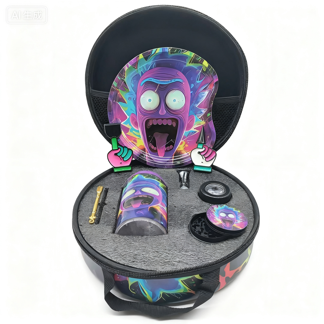 Colorful Cartoon Smoking Set – Tray, Grinder, Jar & Water Pipe Kit