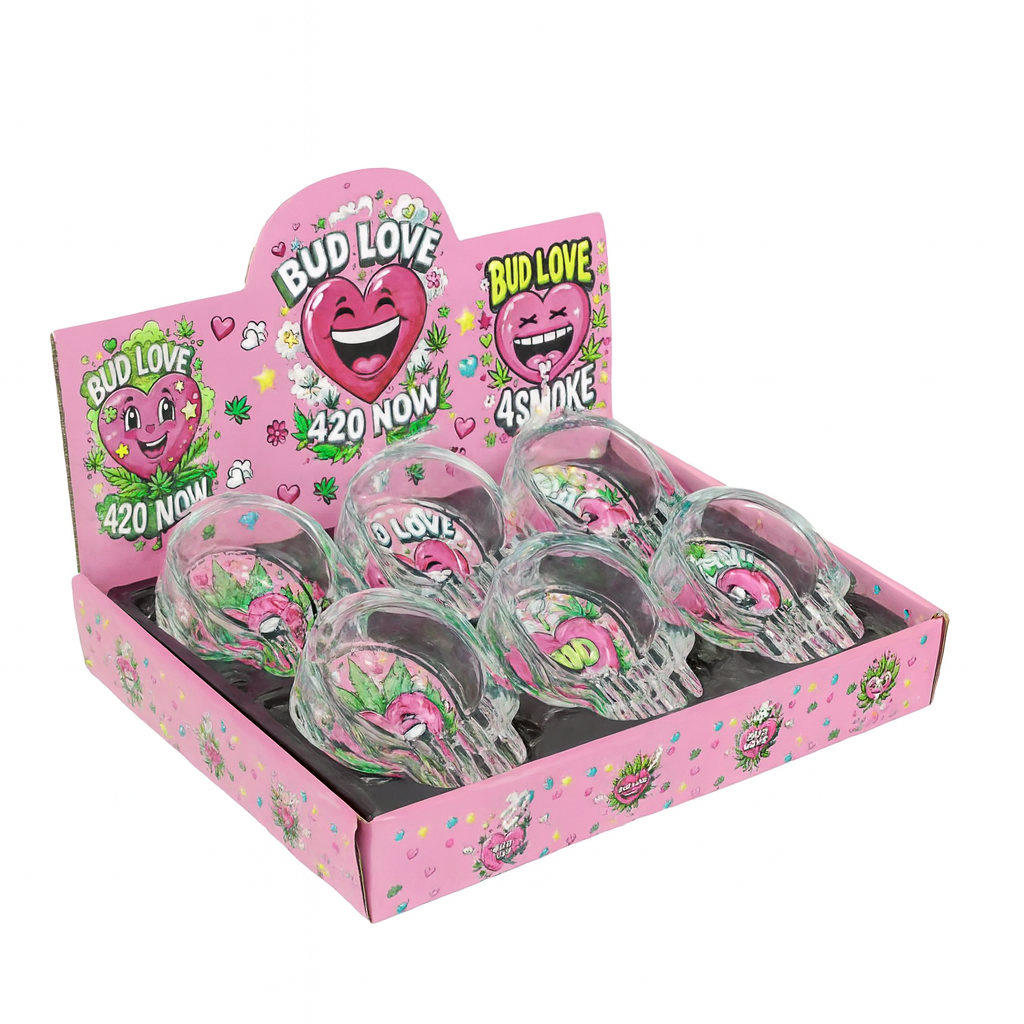 Bud Love Heart Skull Glass Ashtray – Colorful 420 Design