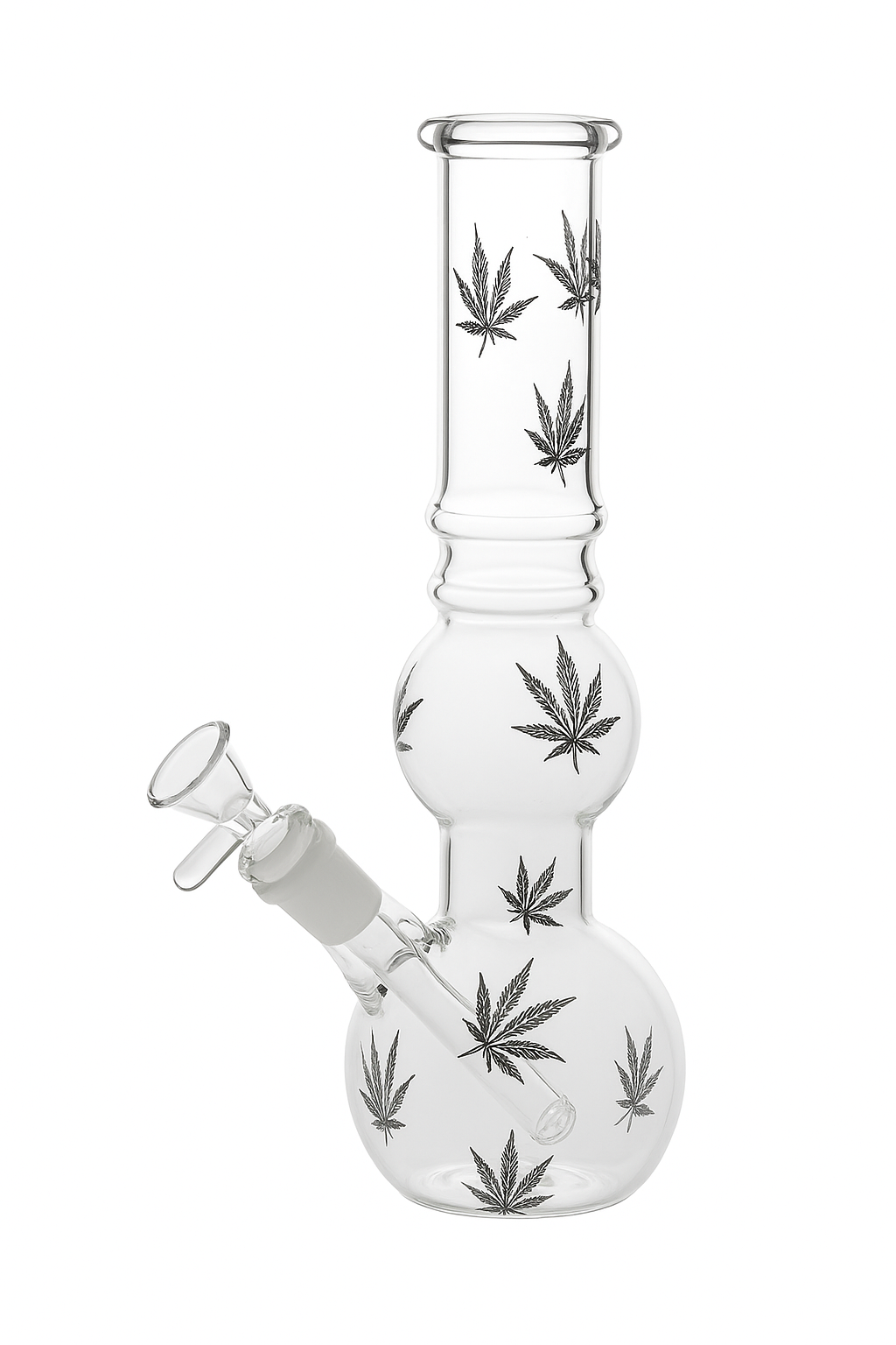 Glass Water Pipe Bong with Leaf Print – Clear Double Bubble Design