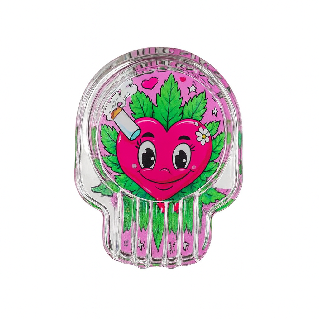 Bud Love Heart Skull Glass Ashtray – Colorful 420 Design