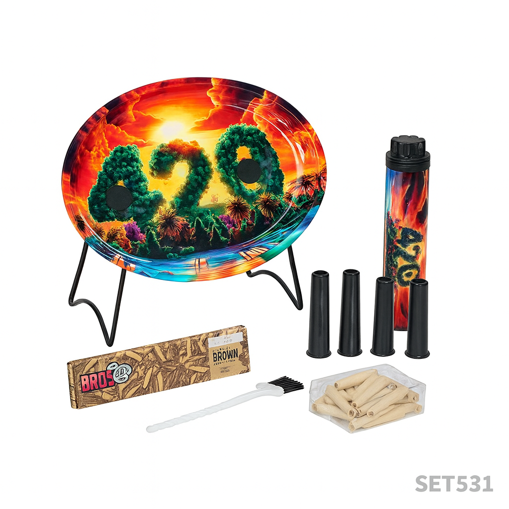 420 Sunset Edition Rolling Tray Set – Complete Smoking Accessories Kit