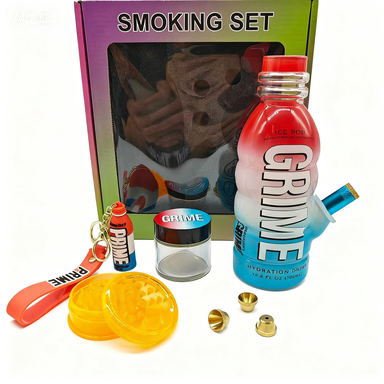 GRIME Multi-Functional Smoking Set – Water Bottle Pipe / Herb Grinder / Storage Jar / Lighter Keychain